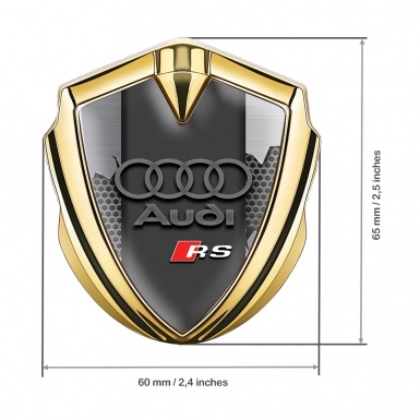 Audi RS Metal Emblem Self Adhesive Gold Torn Metal Effect Grey Rings