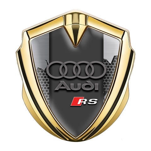 Audi RS Metal Emblem Self Adhesive Gold Torn Metal Effect Grey Rings