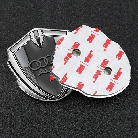 Audi RS Metal Emblem Self Adhesive Silver Torn Metal Effect Grey Rings