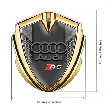 Audi RS Metal 3D Domed Emblem Gold Stone Effect Grey Hex Edition