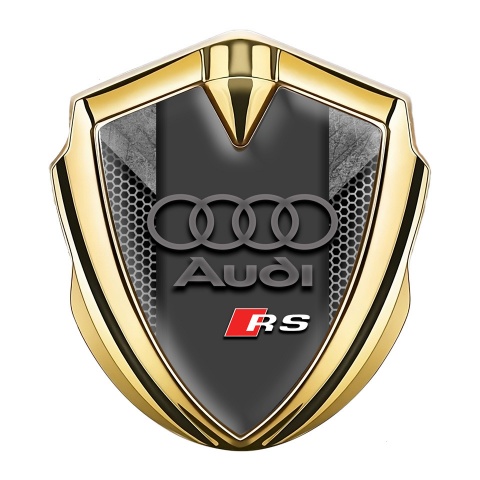 Audi RS Metal 3D Domed Emblem Gold Stone Effect Grey Hex Edition