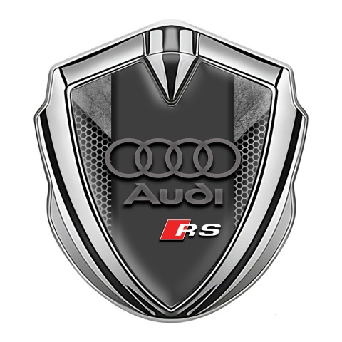 Audi RS Metal 3D Domed Emblem Silver Stone Effect Grey Hex Edition