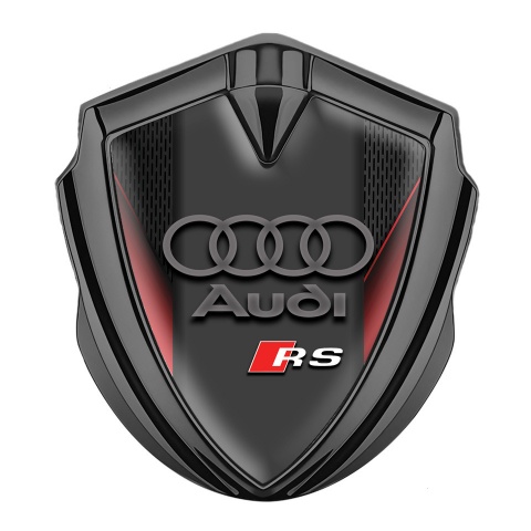 Audi RS Bodyside Badge Self Adhesive Graphite Crimson Frame Dar Mesh