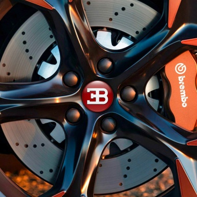 Bugatti 3D Gel Stickers Wheel Center Cap Red Carbon with White Logo