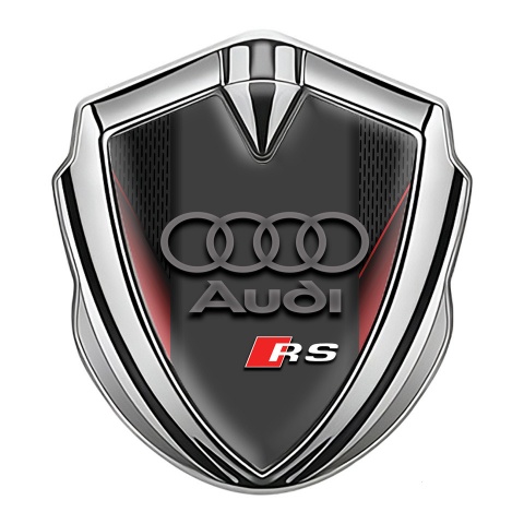 Audi RS Bodyside Badge Self Adhesive Silver Crimson Frame Dar Mesh