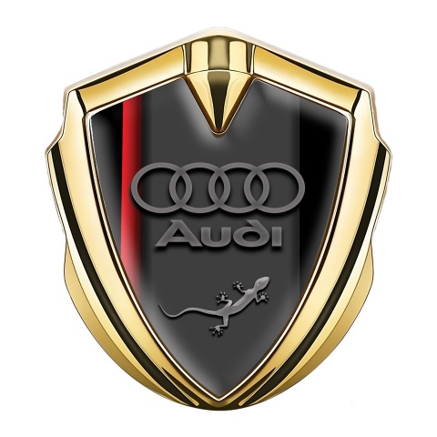 Audi Emblem Badge Self Adhesive Gold Black Fill Red Line Edition