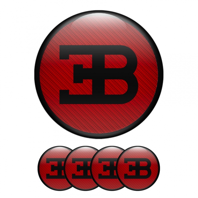 Bugatti 3D Stickers Wheel Center Cap Red Carbon with Black Logo 