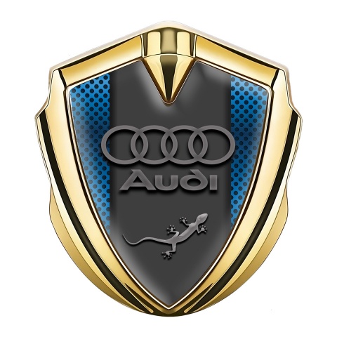Audi Quattro Emblem Trunk Badge Gold Blue Mesh Sport Logo