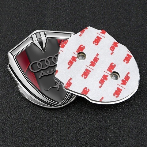 Audi Quattro Emblem Car Badge Silver Red Fragments Grey Logo