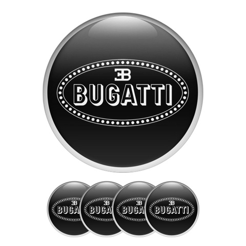 Bugatti Silicone Stickers Wheel Center Cap Black with Flat White Logo Ring
