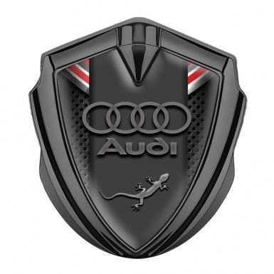 Audi Quattro Metal 3D Domed Emblem Graphite Dark Mesh Red Fragments