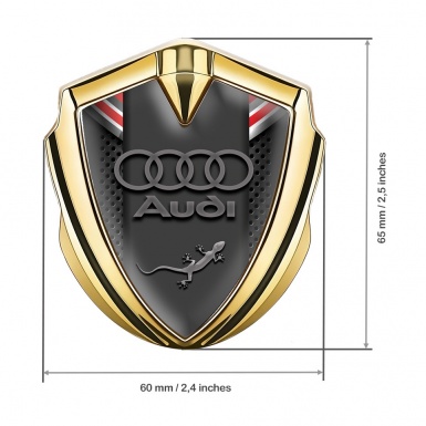 Audi Quattro Metal 3D Domed Emblem Gold Dark Mesh Red Fragments
