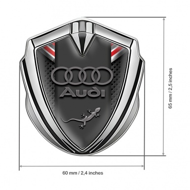 Audi Quattro Metal 3D Domed Emblem Silver Dark Mesh Red Fragments