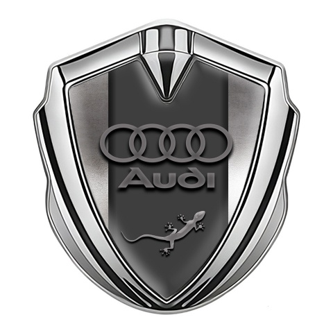 Audi Quattro Fender Emblem Badge Silver Polished Frame Lizard Logo
