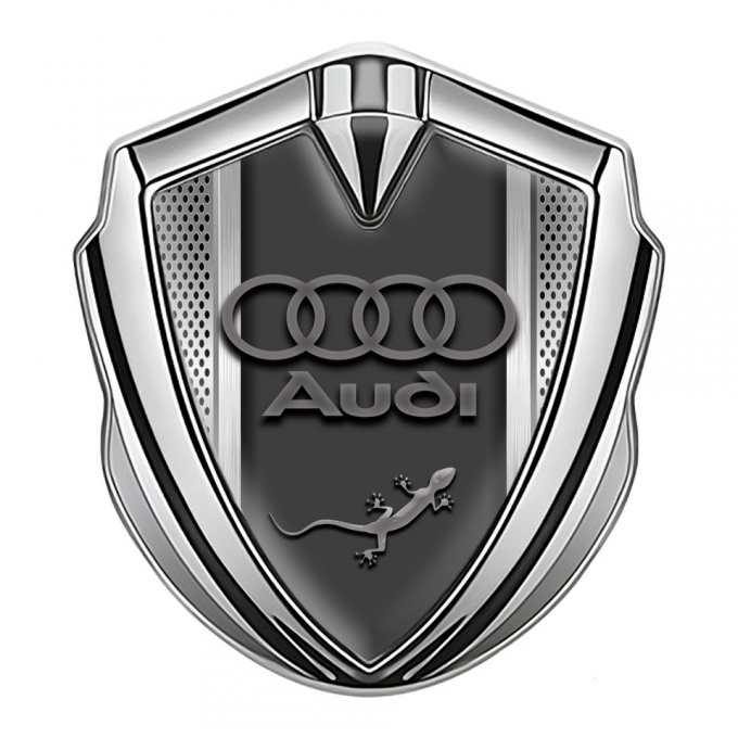 Audi Quattro Emblem Trunk Badge Silver Metallic Mesh Classic Logo