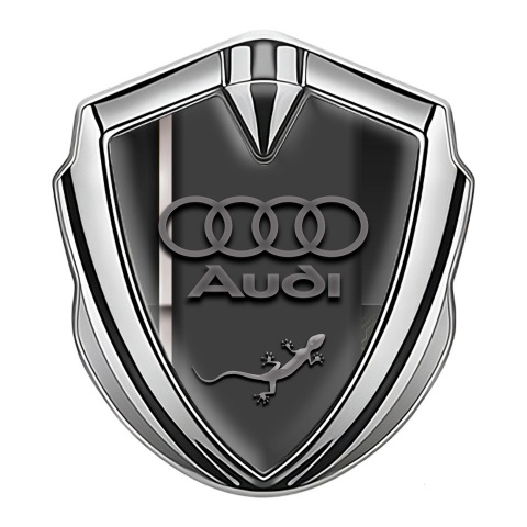 Audi Quattro Emblem Car Badge Silver White Stripe Lizard Edition