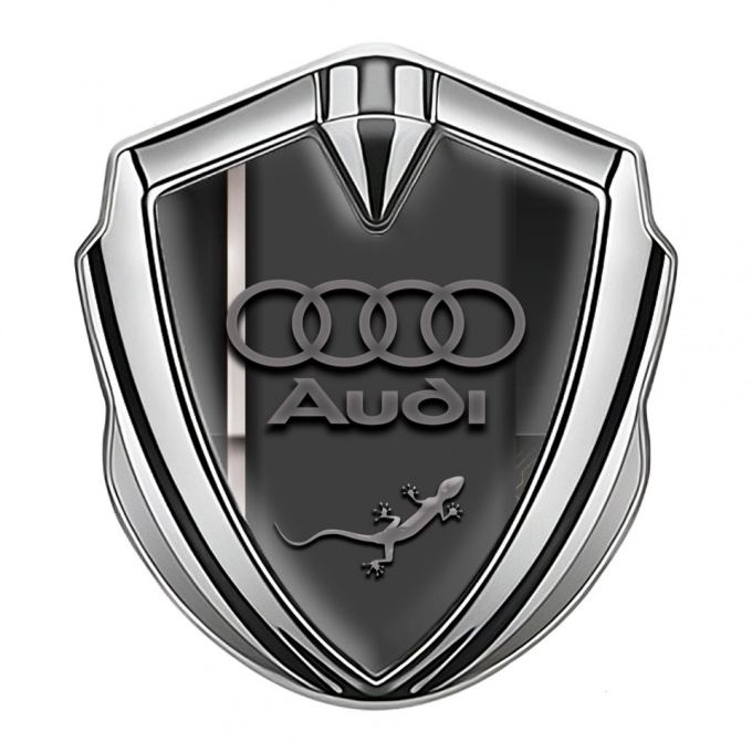 Audi Quattro Emblem Car Badge Silver White Stripe Lizard Edition