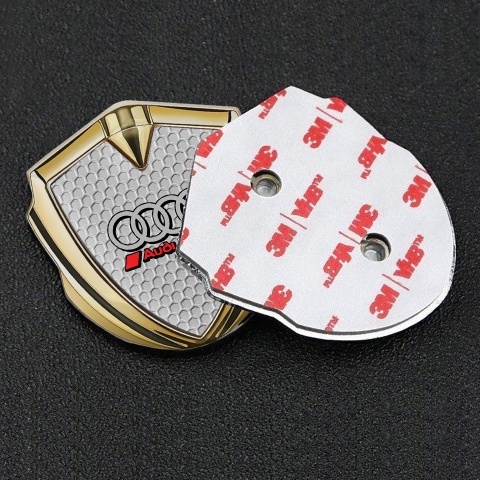 Audi Sport Metal 3D Domed Emblem Gold Grey Honeycomb Red Logo
