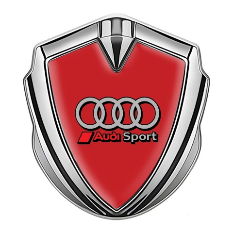 Audi Trunk Emblem Badge Silver Red Background Racing Sport Motif