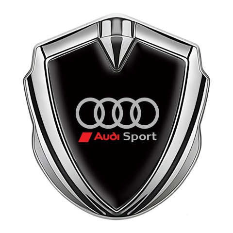 Audi Bodyside Domed Emblem Silver Black Surface Grey Sport Rings