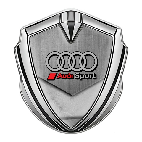 Audi Emblem Fender Badge Silver Polished Stone Texture Classic Logo