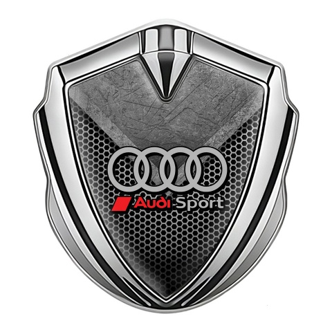 Audi Fender Emblem Badge Silver Scratched Stone Honeycomb Design