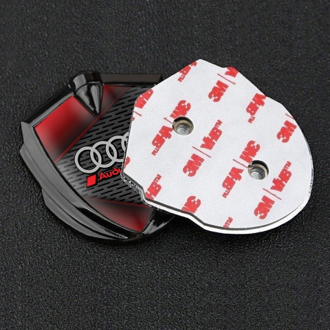 Audi Bodyside Domed Emblem Graphite Metal Grate Sport Logo Red Motif