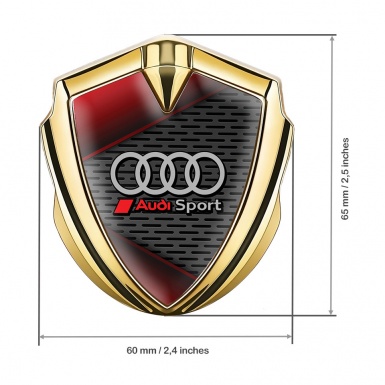 Audi Bodyside Domed Emblem Gold Metal Grate Sport Logo Red Motif