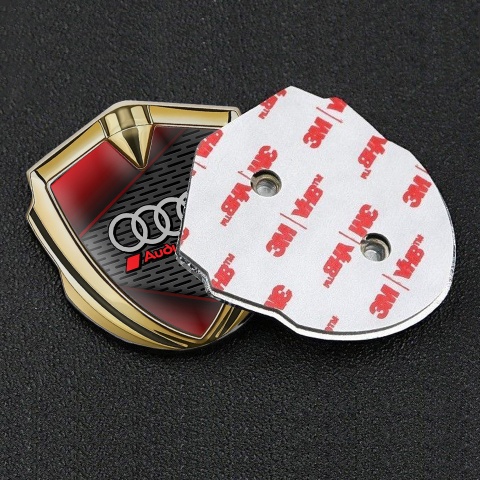 Audi Bodyside Domed Emblem Gold Metal Grate Sport Logo Red Motif