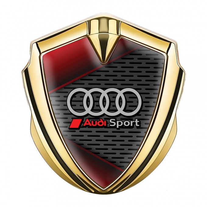 Audi Bodyside Domed Emblem Gold Metal Grate Sport Logo Red Motif