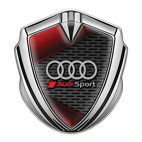 Audi Bodyside Domed Emblem Silver Metal Grate Sport Logo Red Motif