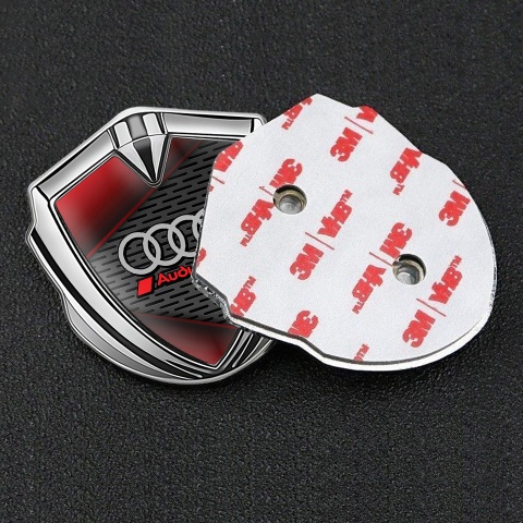 Audi Bodyside Domed Emblem Silver Metal Grate Sport Logo Red Motif