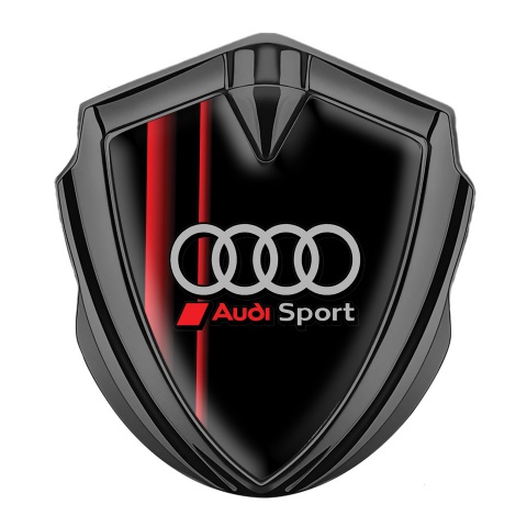 Audi Emblem Car Badge Graphite Black Base Red Stripes Sport Rings