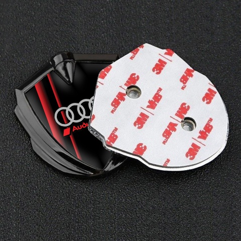 Audi Emblem Car Badge Graphite Black Base Red Stripes Sport Rings
