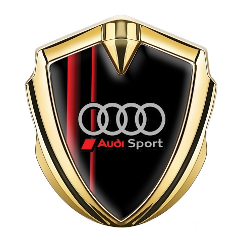 Audi Emblem Car Badge Gold Black Base Red Stripes Sport Rings