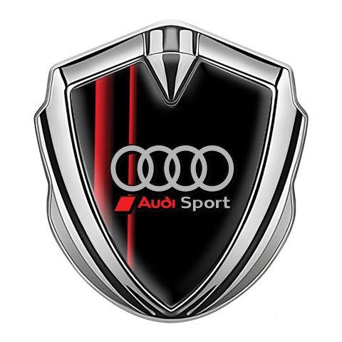Audi Emblem Car Badge Silver Black Base Red Stripes Sport Rings