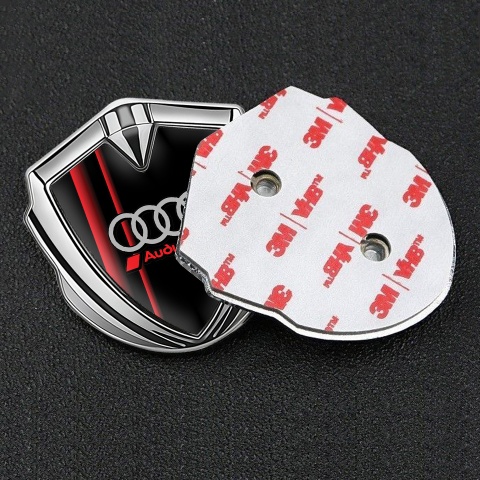 Audi Emblem Car Badge Silver Black Base Red Stripes Sport Rings