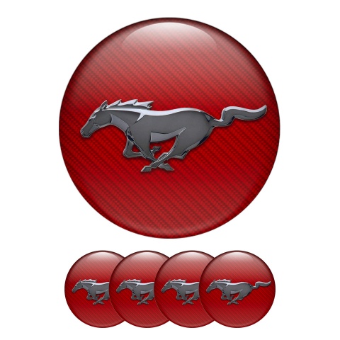 Ford Mustang Stickers Wheel Center Cap Metal Logo Red Carbon
