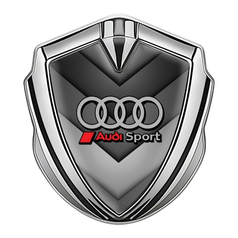 Audi Emblem Fender Badge Silver Greyscale Arrows Red Sport Edition