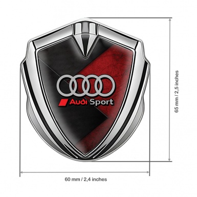 Audi Bodyside Emblem Badge Silver Red Stone Surface Sport Rings