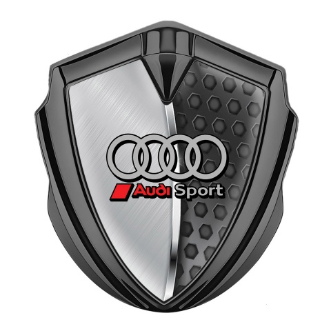Audi Trunk Emblem Badge Graphite Brushed Half Plate Sport Red Logo