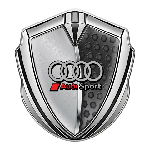 Audi Trunk Emblem Badge Silver Brushed Half Plate Sport Red Logo