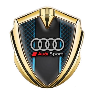 Audi Emblem Badge Self Adhesive Gold Blue Cells Effect Grey Rings
