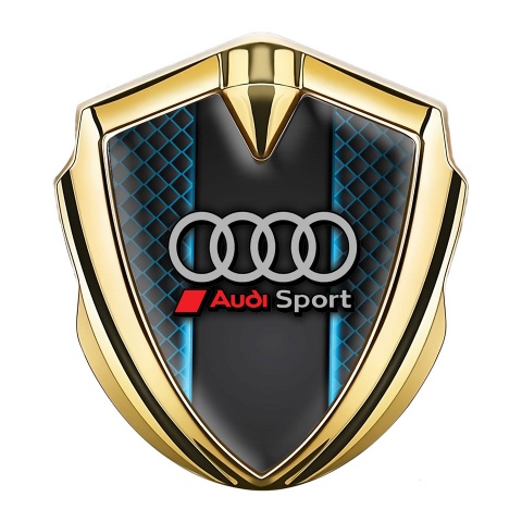 Audi Emblem Badge Self Adhesive Gold Blue Cells Effect Grey Rings