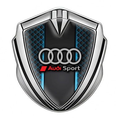 Audi Emblem Badge Self Adhesive Silver Blue Cells Effect Grey Rings