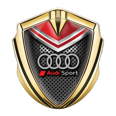 Audi Fender Emblem Badge Gold Perforated Metal Red Crest