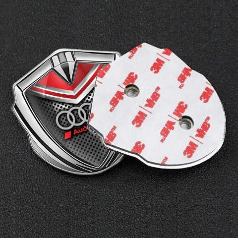 Audi Fender Emblem Badge Silver Perforated Metal Red Crest