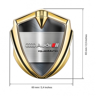 Audi Emblem Fender Badge Gold Brushed Blue Metal Quattro Edition