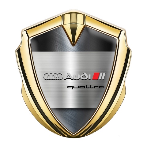 Audi Emblem Fender Badge Gold Brushed Blue Metal Quattro Edition
