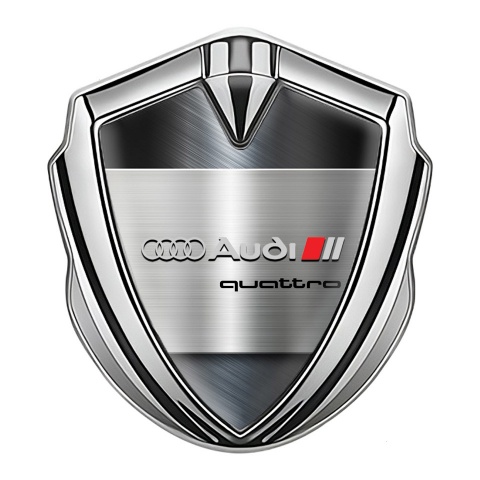 Audi Emblem Fender Badge Silver Brushed Blue Metal Quattro Edition